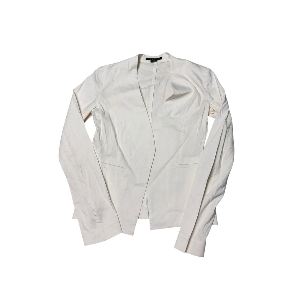 Theory Lanai White Linen Blend Open Front Blazer Jacket Womens Size 2 E0403155